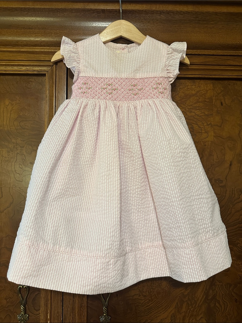 Laura Ashley Pink Smocked Seersucker Girls' Dress